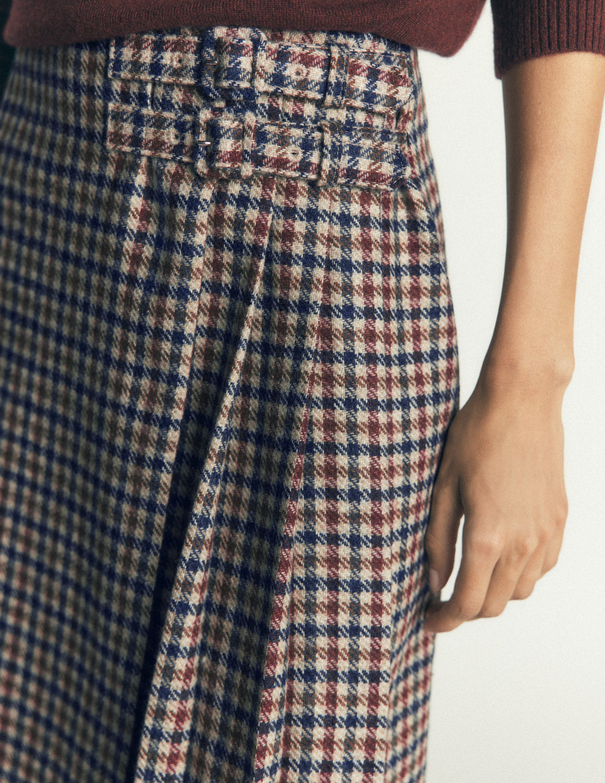 Vera Double Buckle Kilt-Ivory, Blue, Maroon Check - Image 2