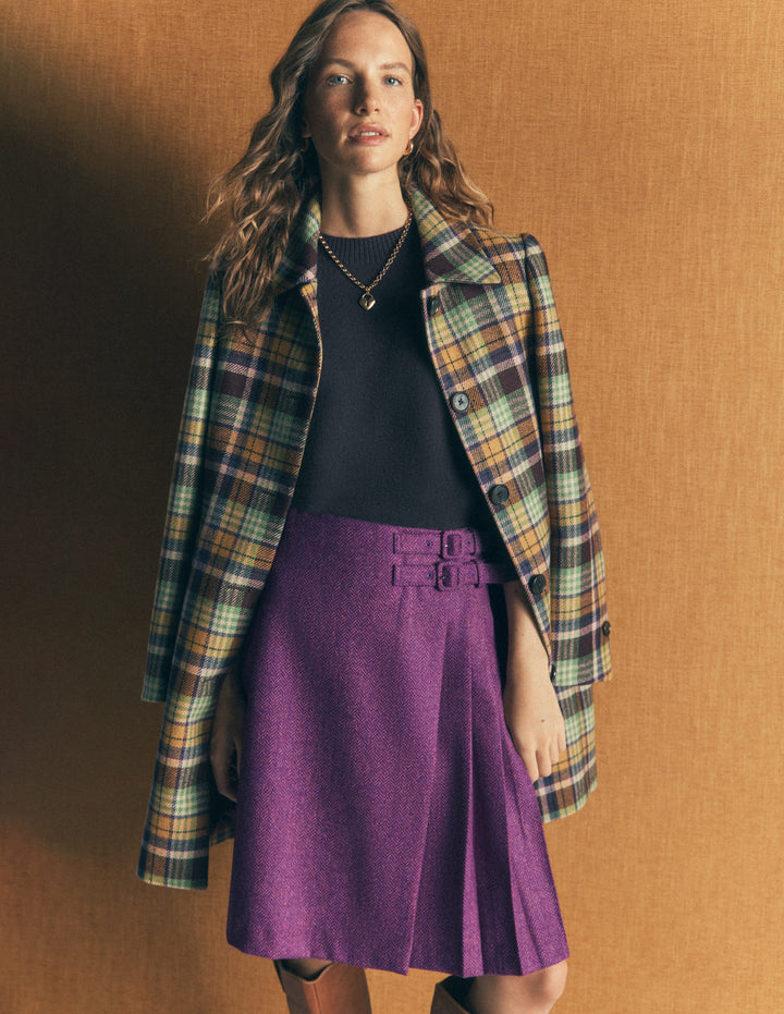 Vera Wool Blend Kilt-Purple Herringbone