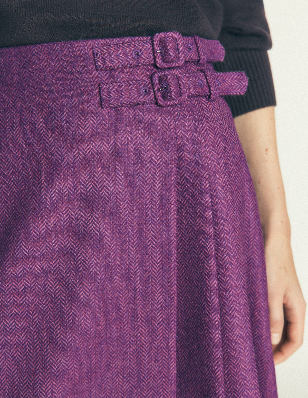 Vera Double Buckle Kilt-Purple Herringbone-2