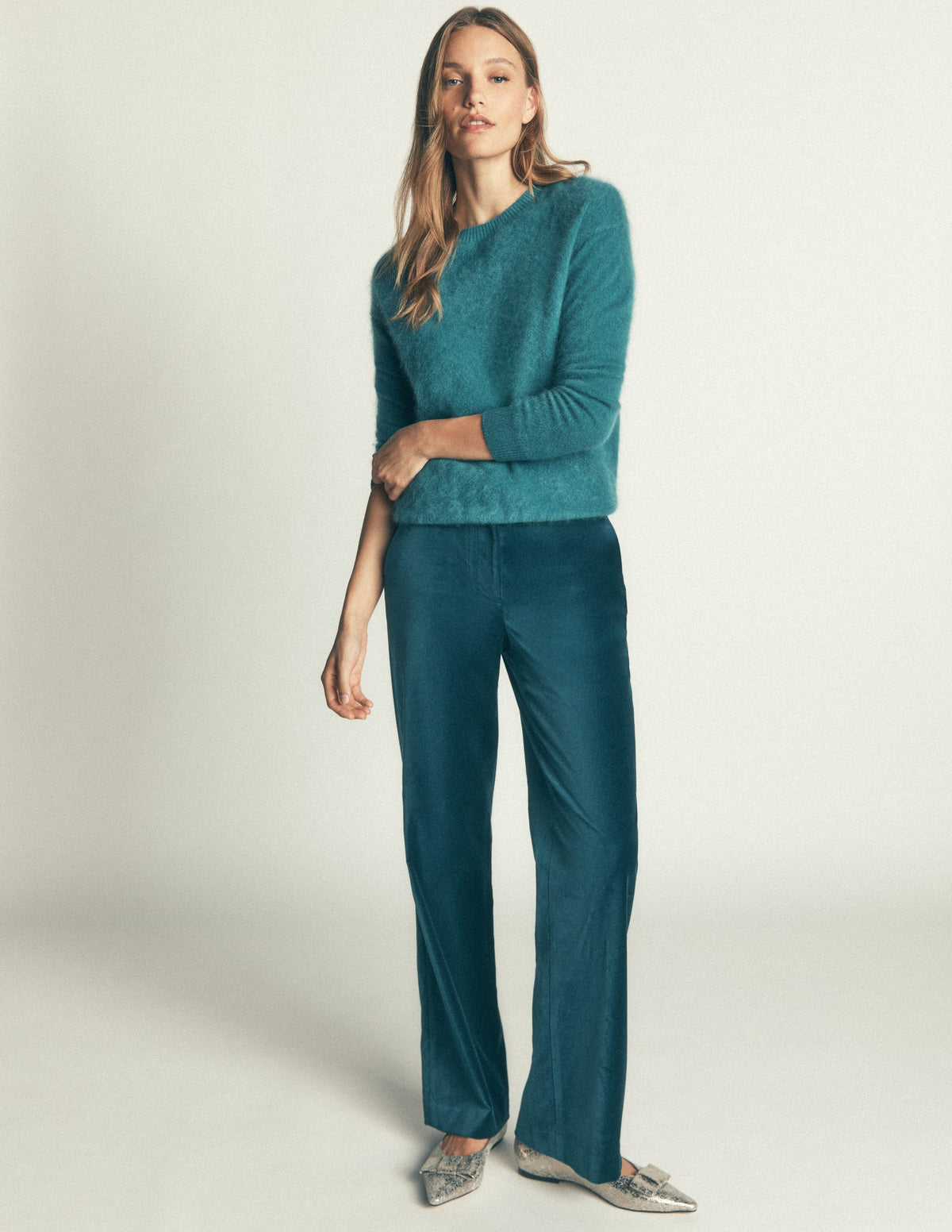 Fitzrovia Velvet Trousers-Teal Ocean - Image 1