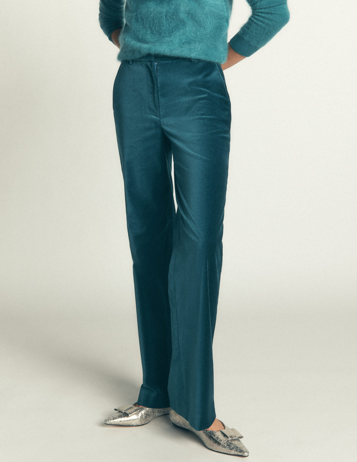 Fitzrovia Velvet Trousers-Teal Ocean-5