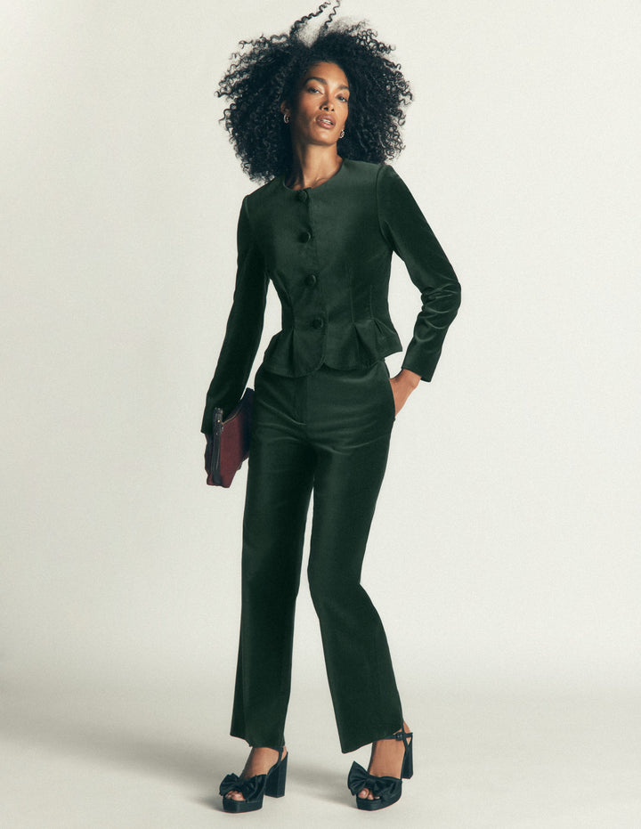 Canonbury Velvet Trousers-Midnight Emerald