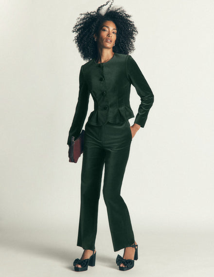 Canonbury Velvet Trousers-Midnight Emerald