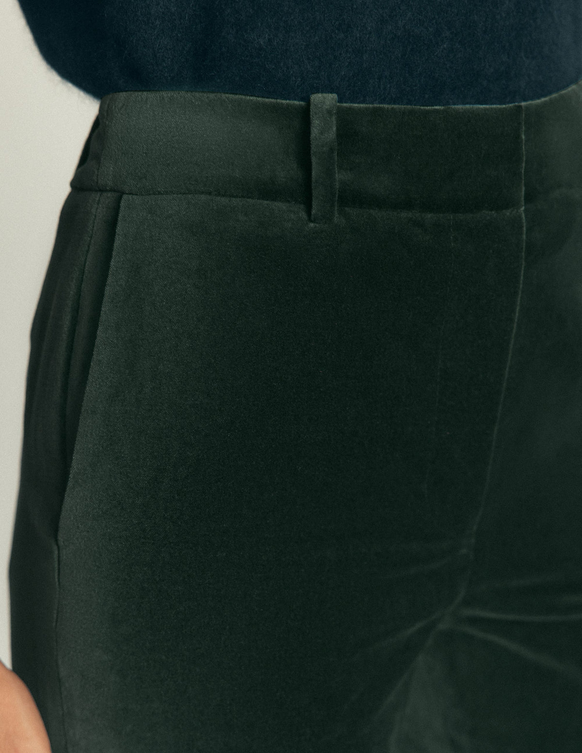 Canonbury Velvet Trousers-Midnight Emerald - Image 2