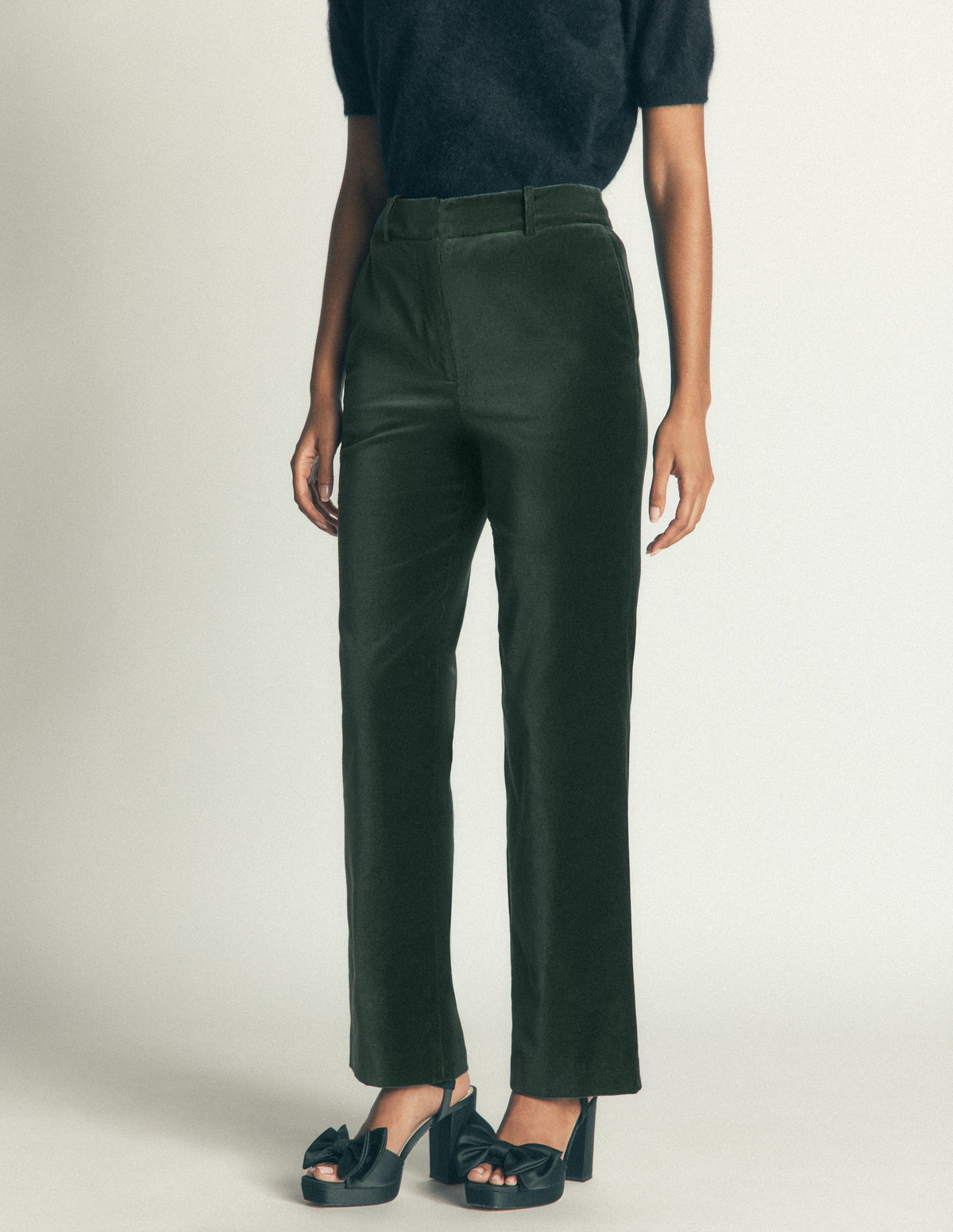 Canonbury Velvet Trousers-Midnight Emerald - Image 4