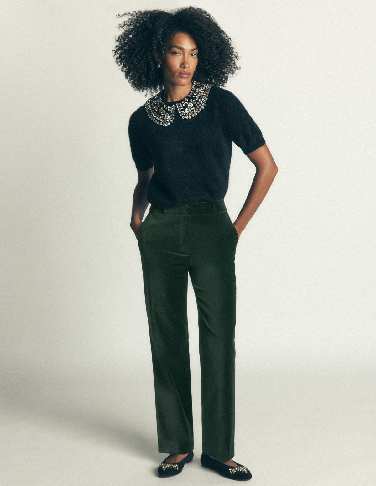 Canonbury Velvet Trousers-Midnight Emerald-6