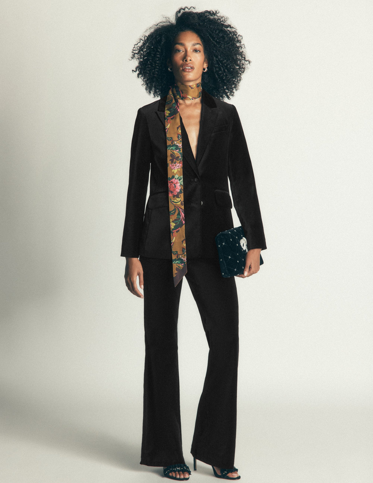 Flare Velvet Trousers-Black - Image 1
