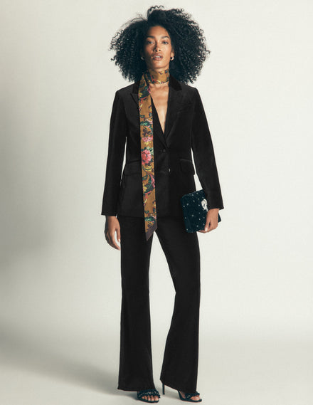 Flare Velvet Trousers-Black