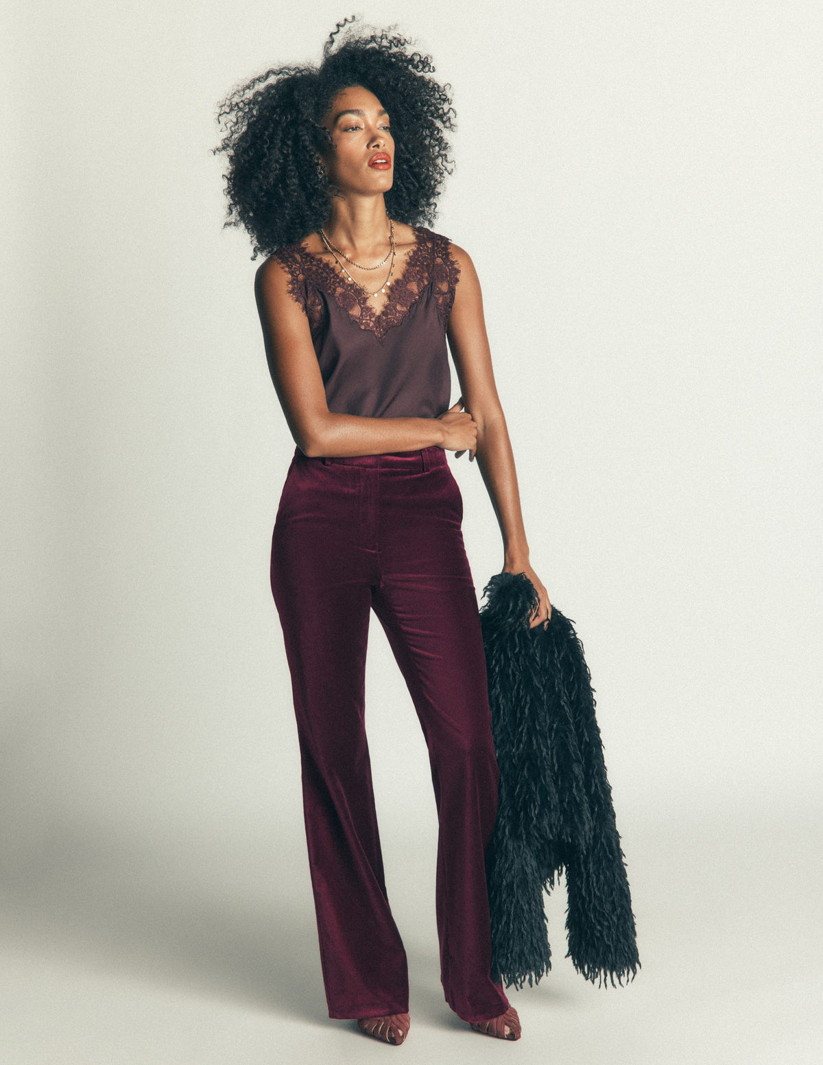 Flare Velvet Trousers-Deep Cherry - Image 1