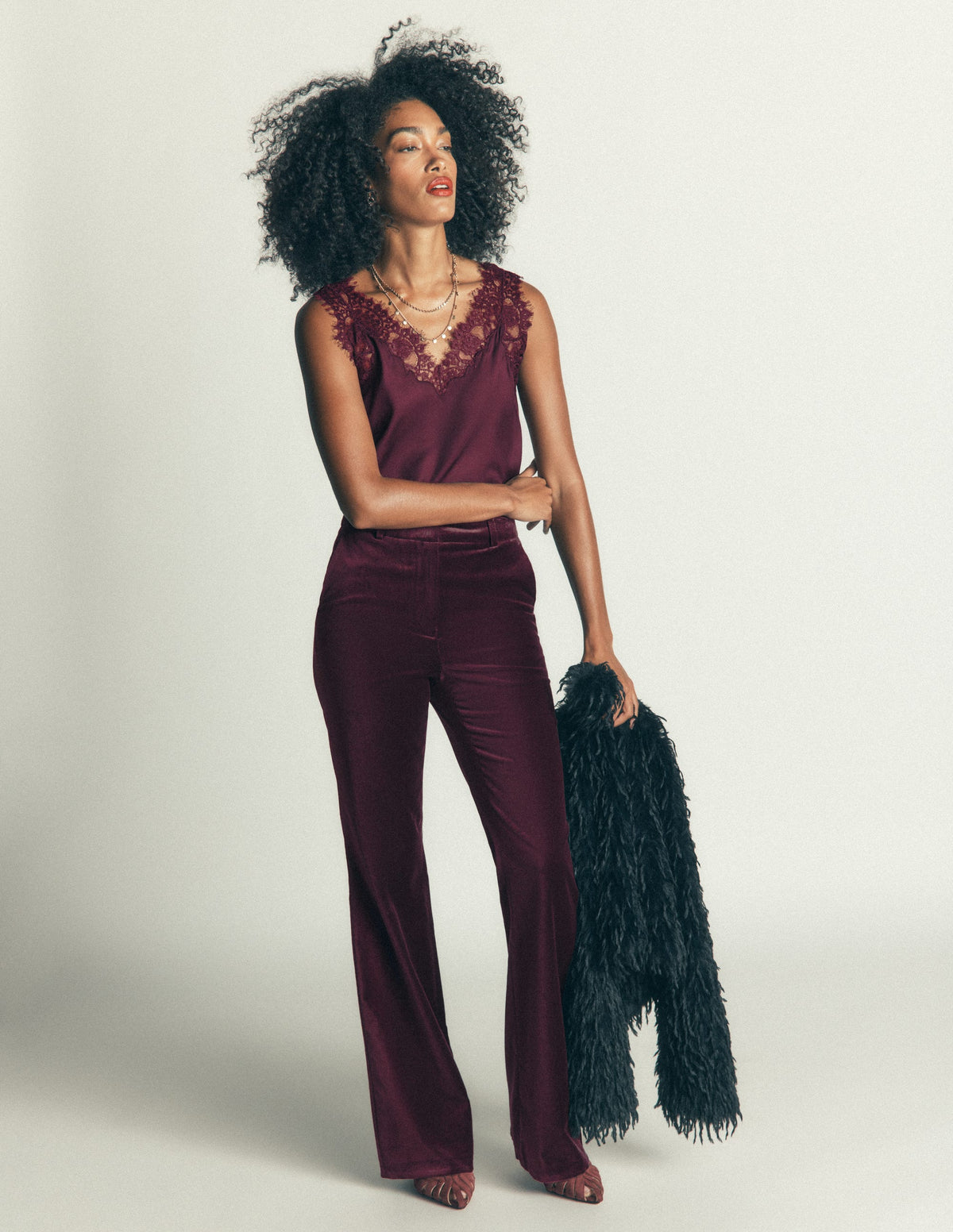 Flare Velvet Trousers-Dark Cherry-1