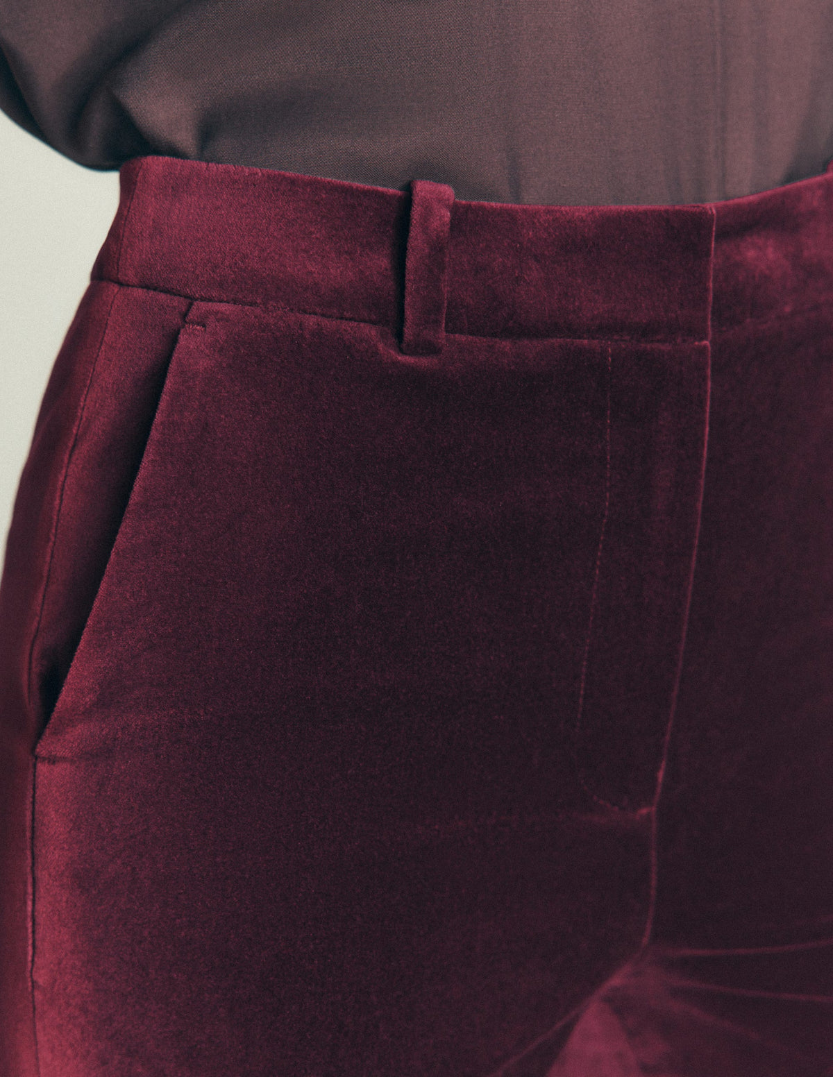 Flare Velvet Trousers-Deep Cherry - Image 2