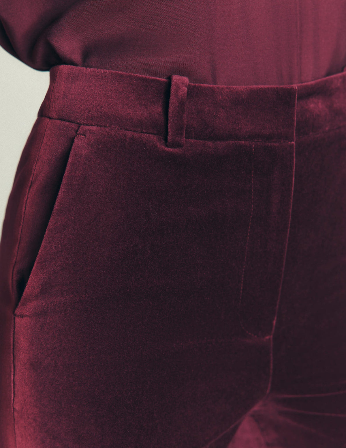 Flare Velvet Trousers-Dark Cherry - Image 2
