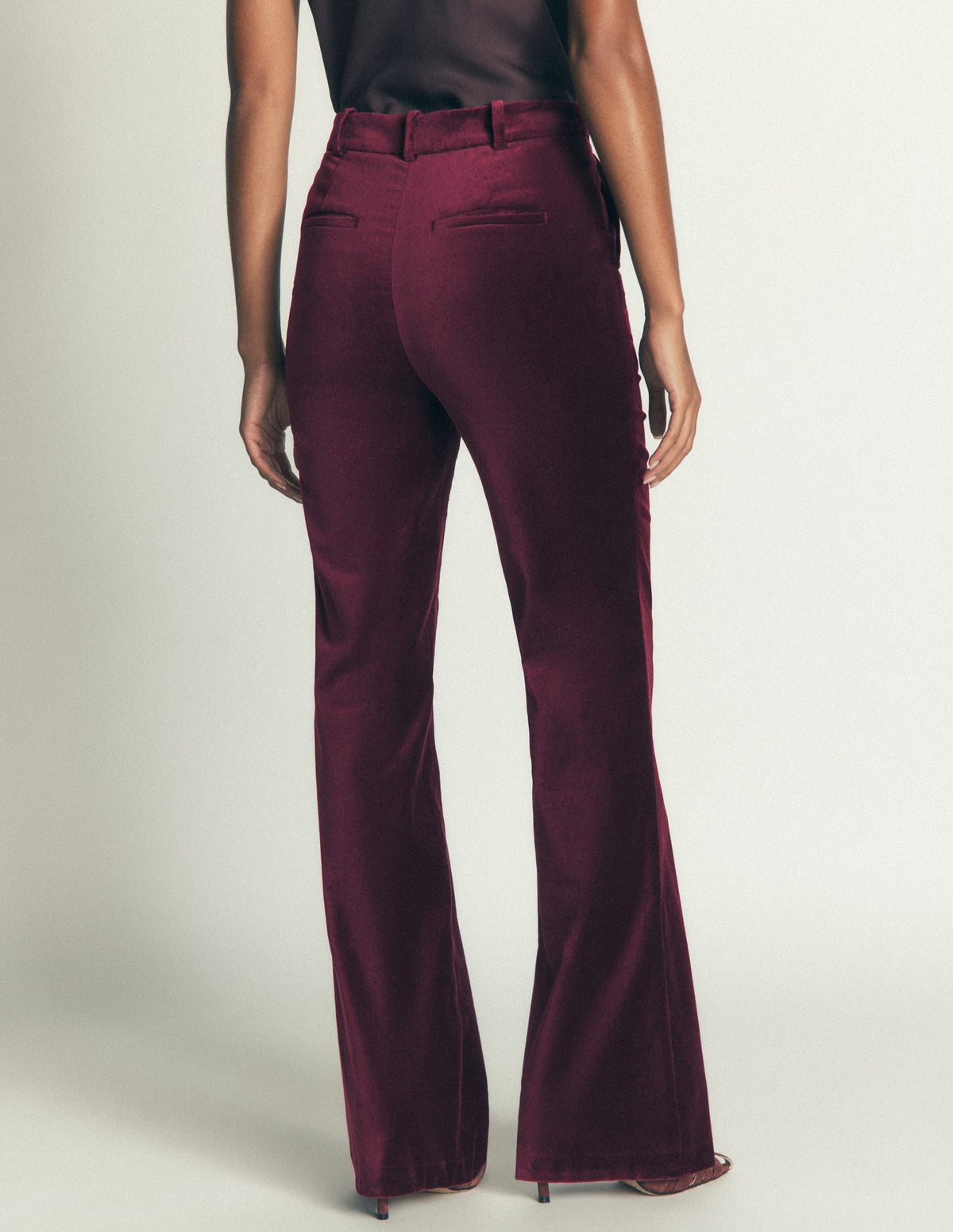 Flare Velvet Trousers-Deep Cherry - Image 3