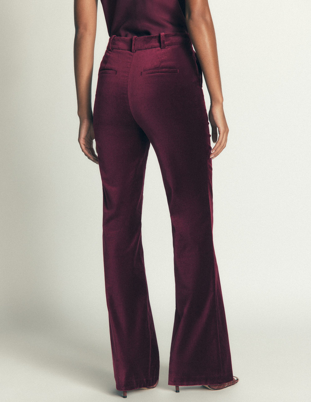 Flare Velvet Trousers-Dark Cherry-3