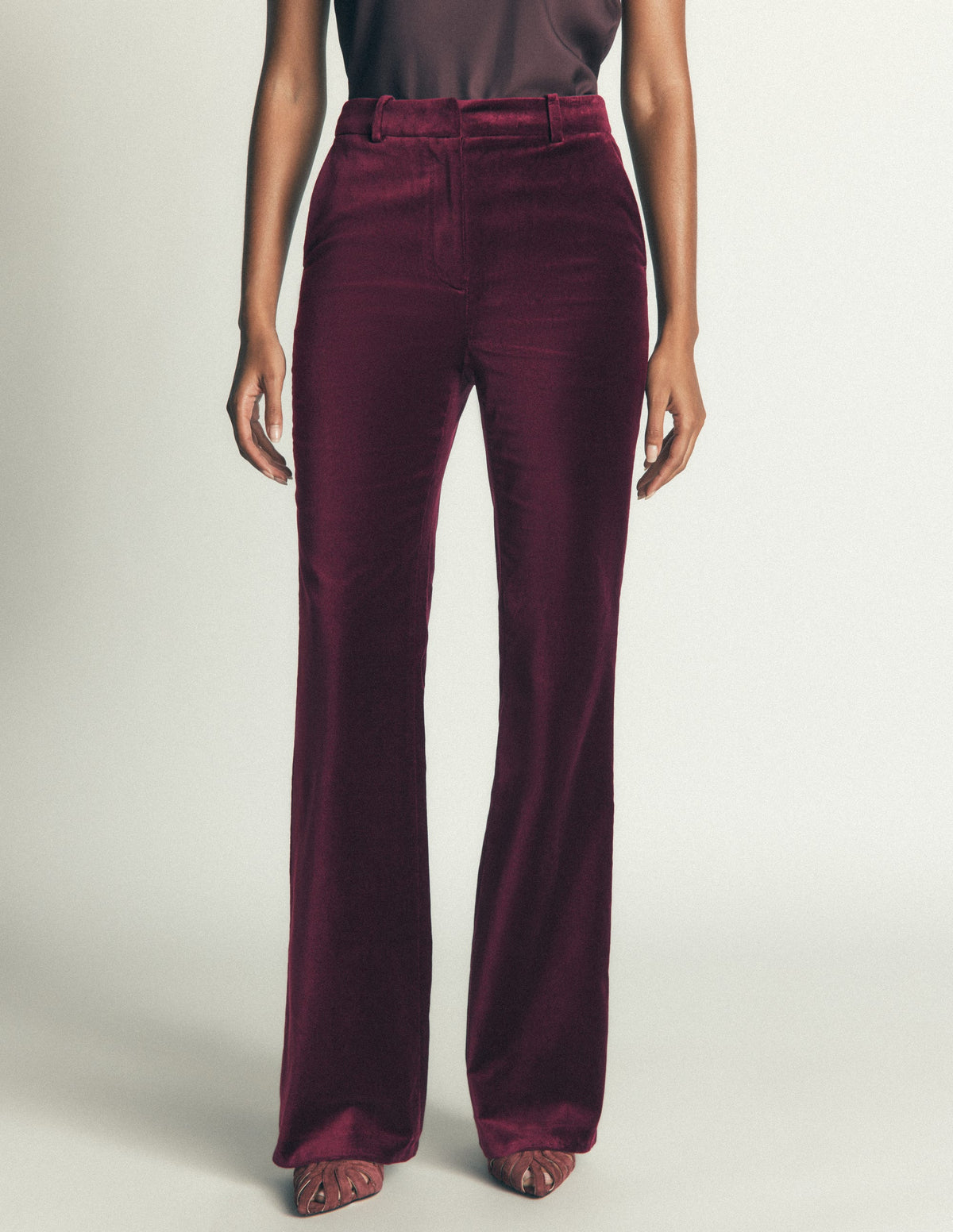 Flare Velvet Trousers-Deep Cherry - Image 4
