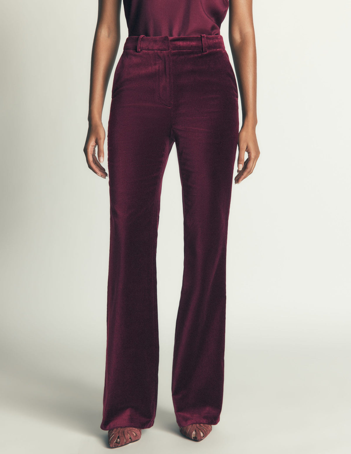 Flare Velvet Trousers-Dark Cherry - Image 4