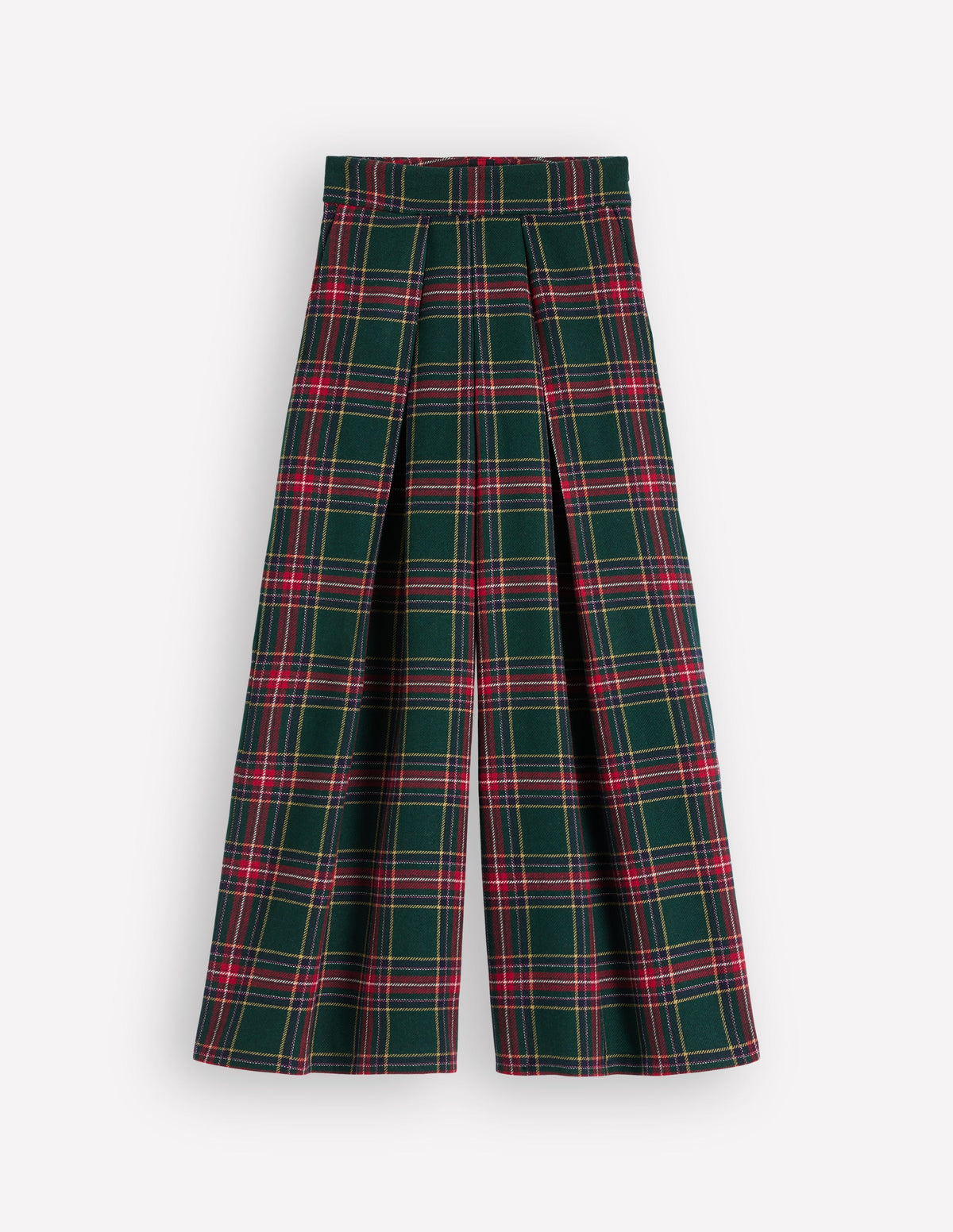 Wool Blend Pleated Trousers-Green, Navy and Red Check - Image 7