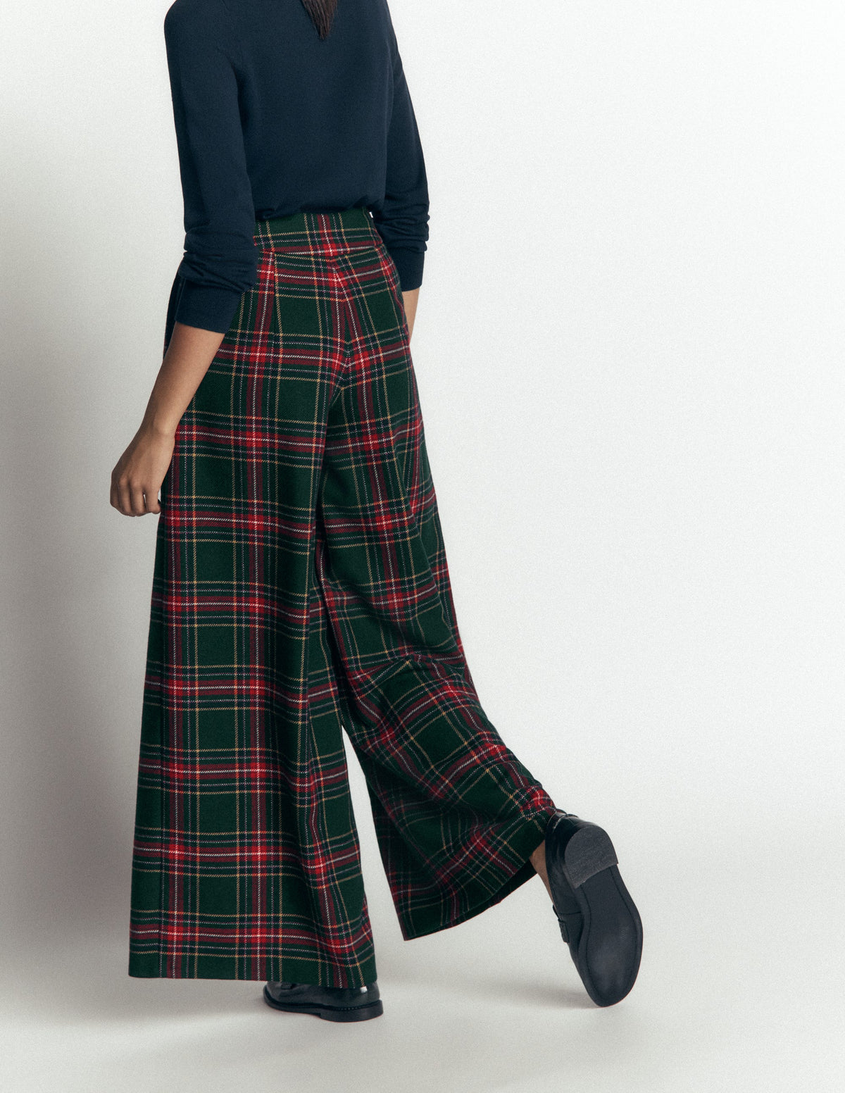 Wool Blend Pleated Trousers-Green, Navy and Red Check-4