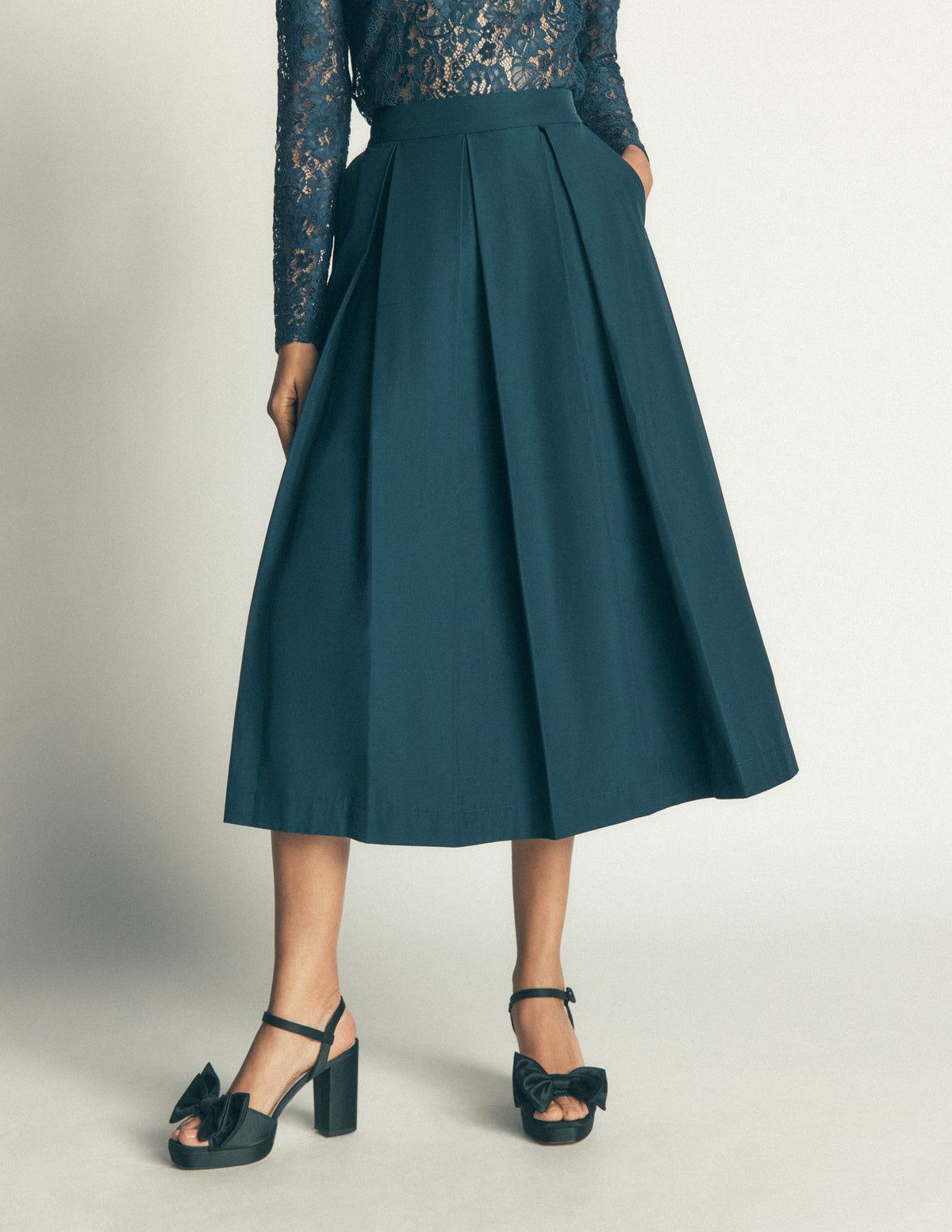 Verity Taffeta Midi Skirt-Teal Ocean - Image 4