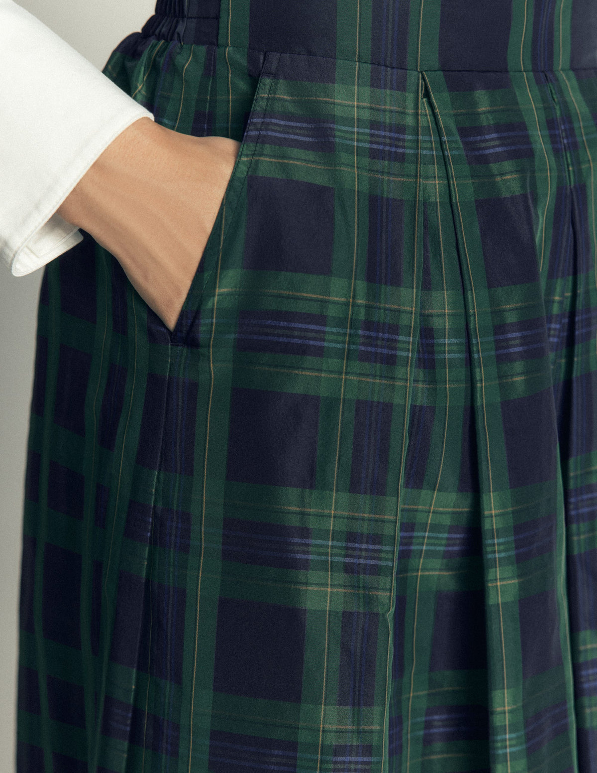 Verity Taffeta Midi Skirt-Navy, Green,Blue Tonal Check - Image 3