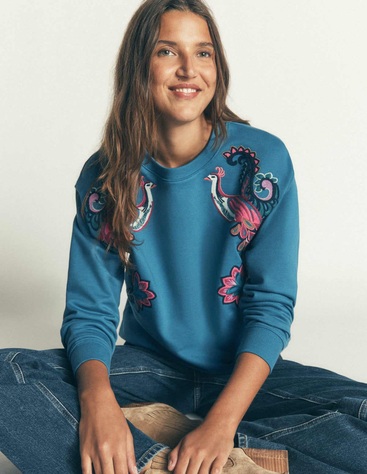 Emi Embroidered Sweatshirt-Bluesteel-1
