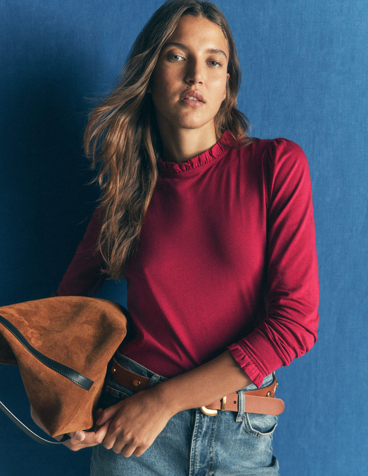 Supersoft Frill Detail Top-Ruby Red