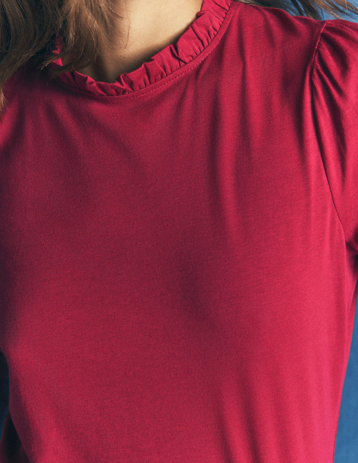 Supersoft Frill Detail Top-Ruby Red-2
