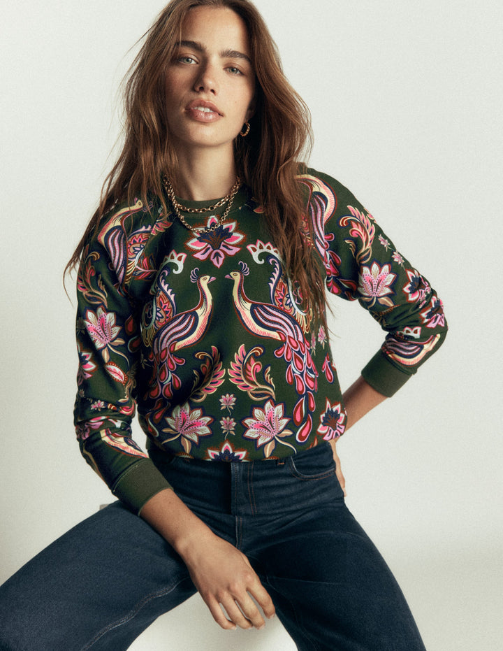 Rosa Printed Sweatshirt-Peacock Paradise Placement
