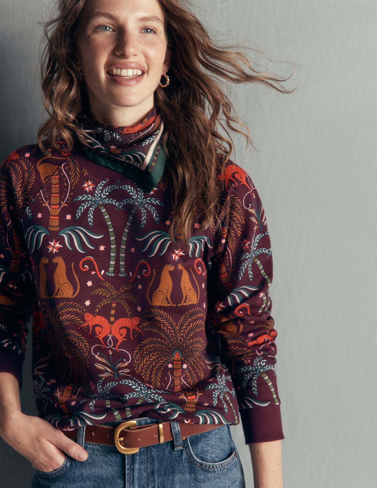Rosa Printed Sweatshirt-Jungle Charm Placement-1