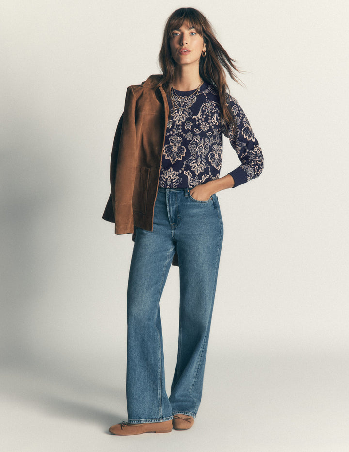 Rosa Printed Sweatshirt-Navy, Floral Print