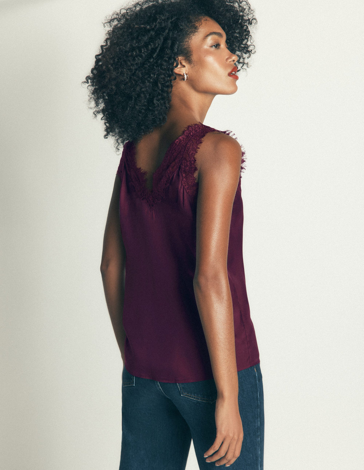 Ara Silk Blend Lace Cami-Bordeaux-3