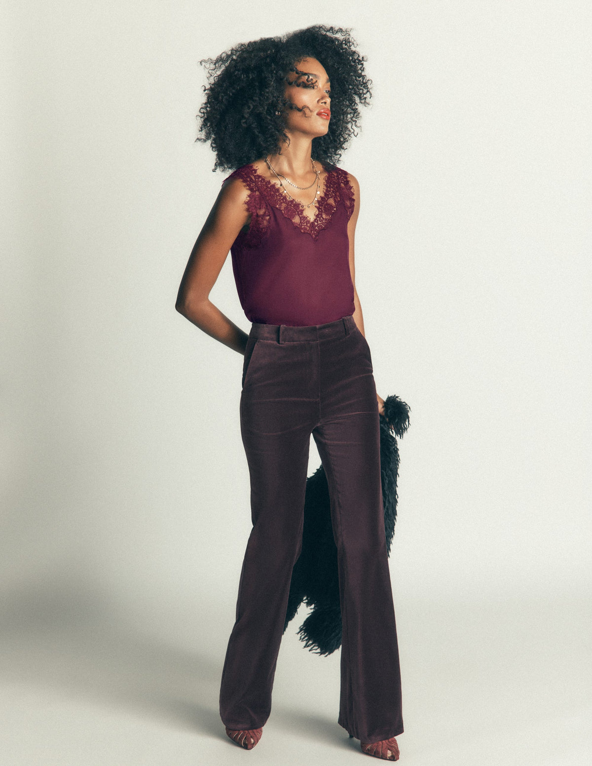 Ara Silk Blend Lace Cami-Bordeaux-6