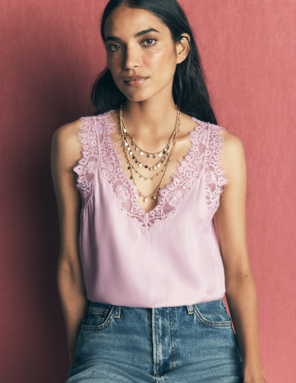Ara Silk Blend Lace Cami-Quartz Pink - Image 1