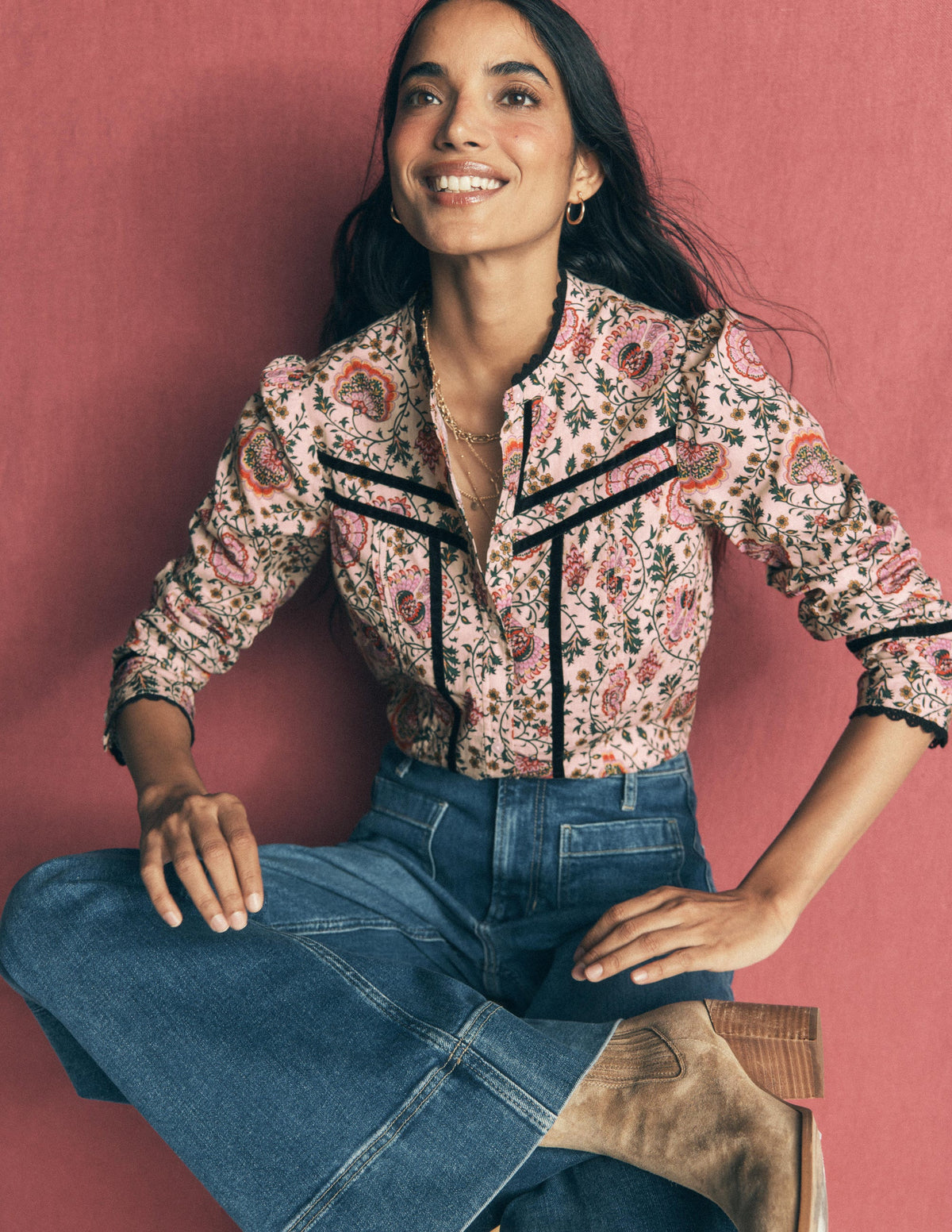 Carmen Trim Detail Top-Multi, Sprouting Vine-3