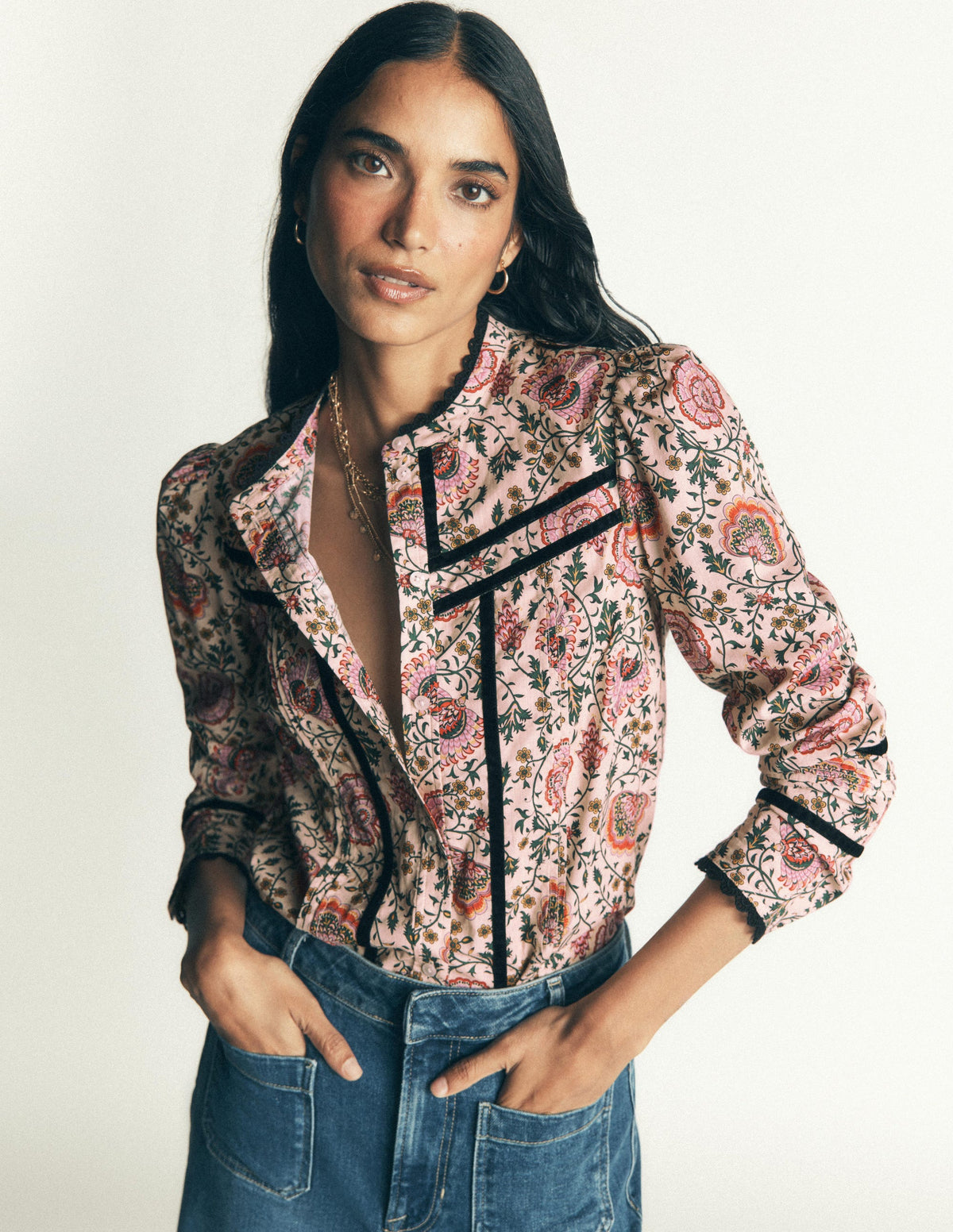 Carmen Trim Detail Top-Multi, Sprouting Vine-6