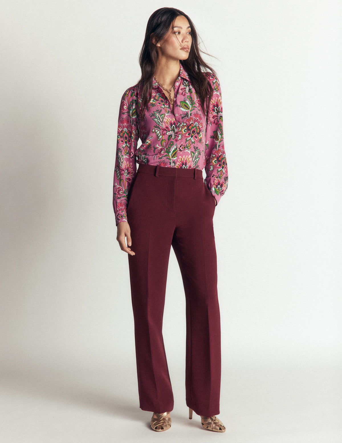 Sara Silk Shirt-Pink Heather, Frosted Flora-5