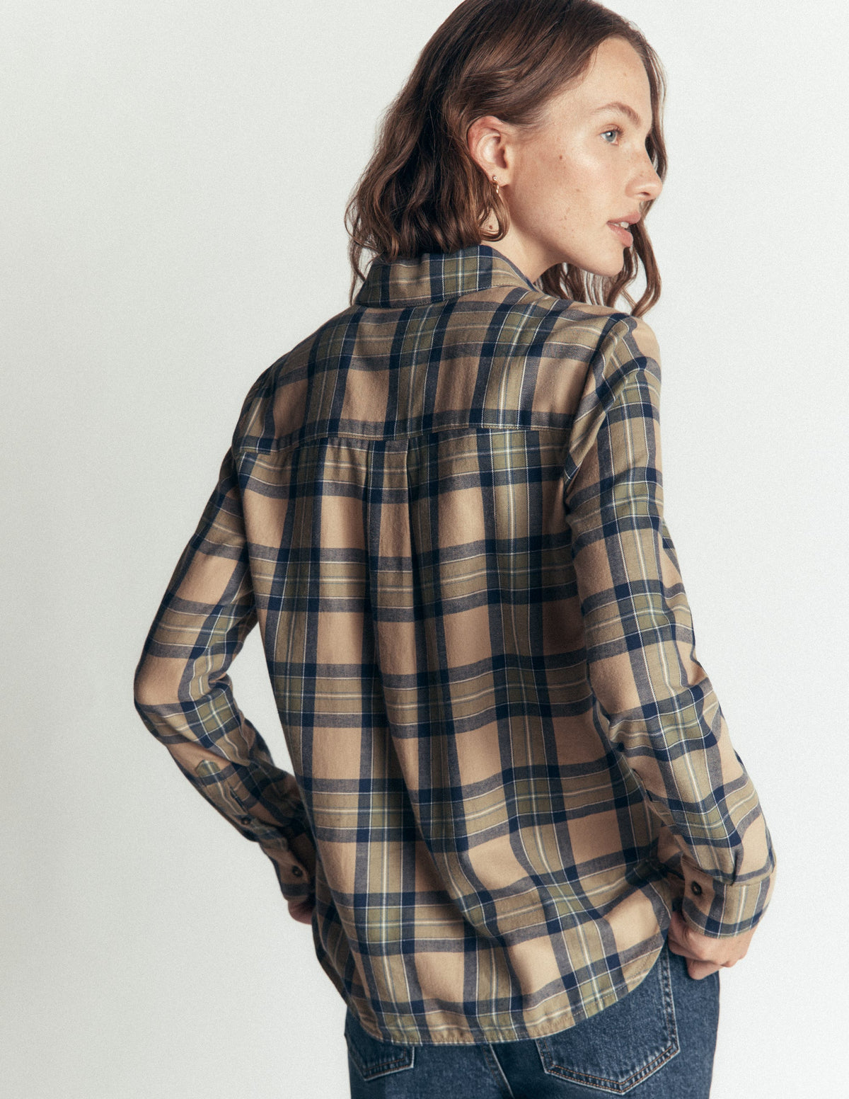 Sienna Cotton Shirt-Camel, Navy, Green Check - Image 3