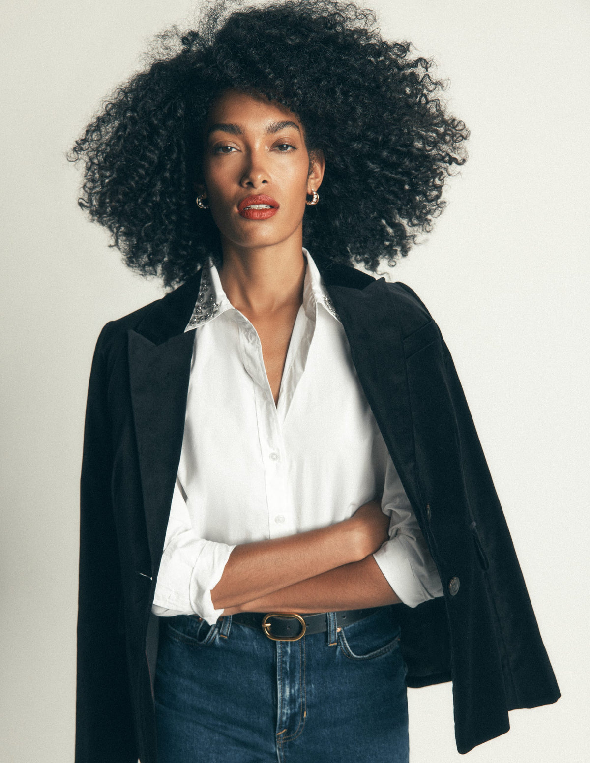 The New Sienna Cotton Shirt-White, Jewel Collar - Image 5