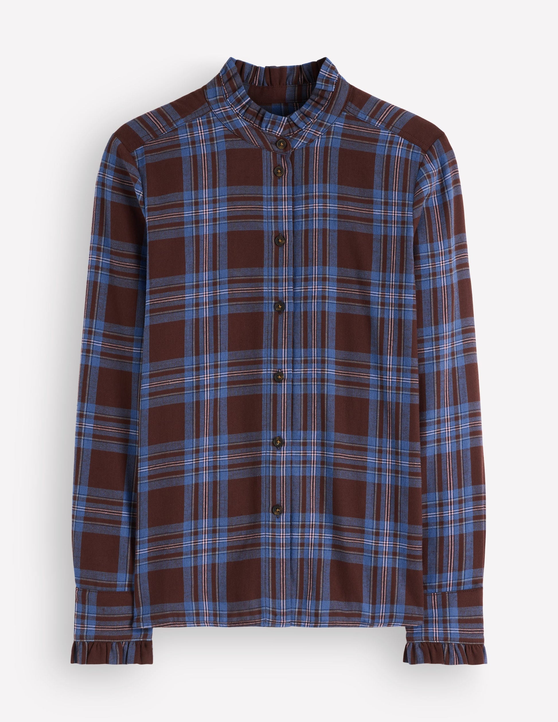 Sienna Frill Cotton Shirt-Brown, Blue And Pink Check-5