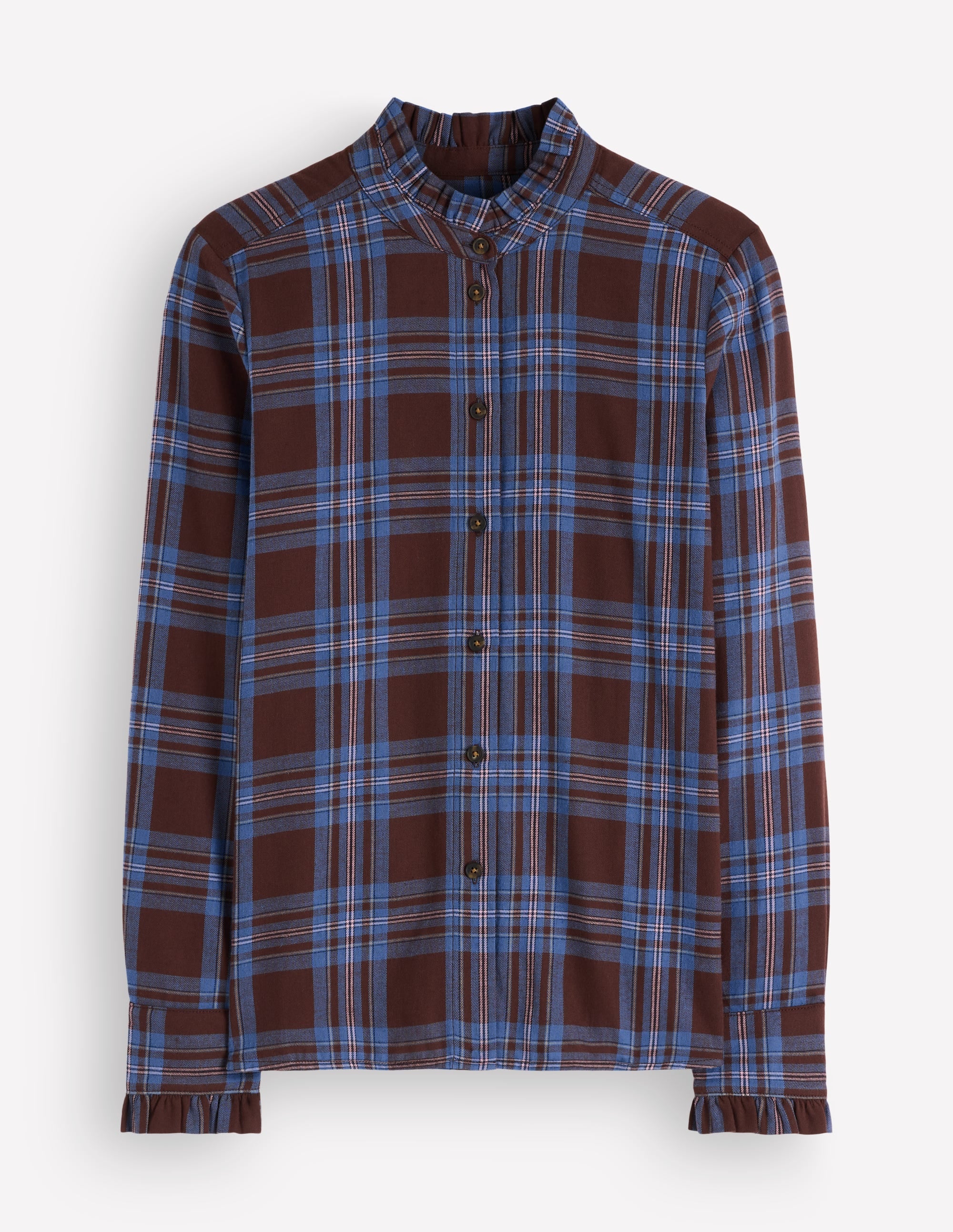 Sienna Frill Cotton Shirt-Brown, Blue And Pink Check - Image 5