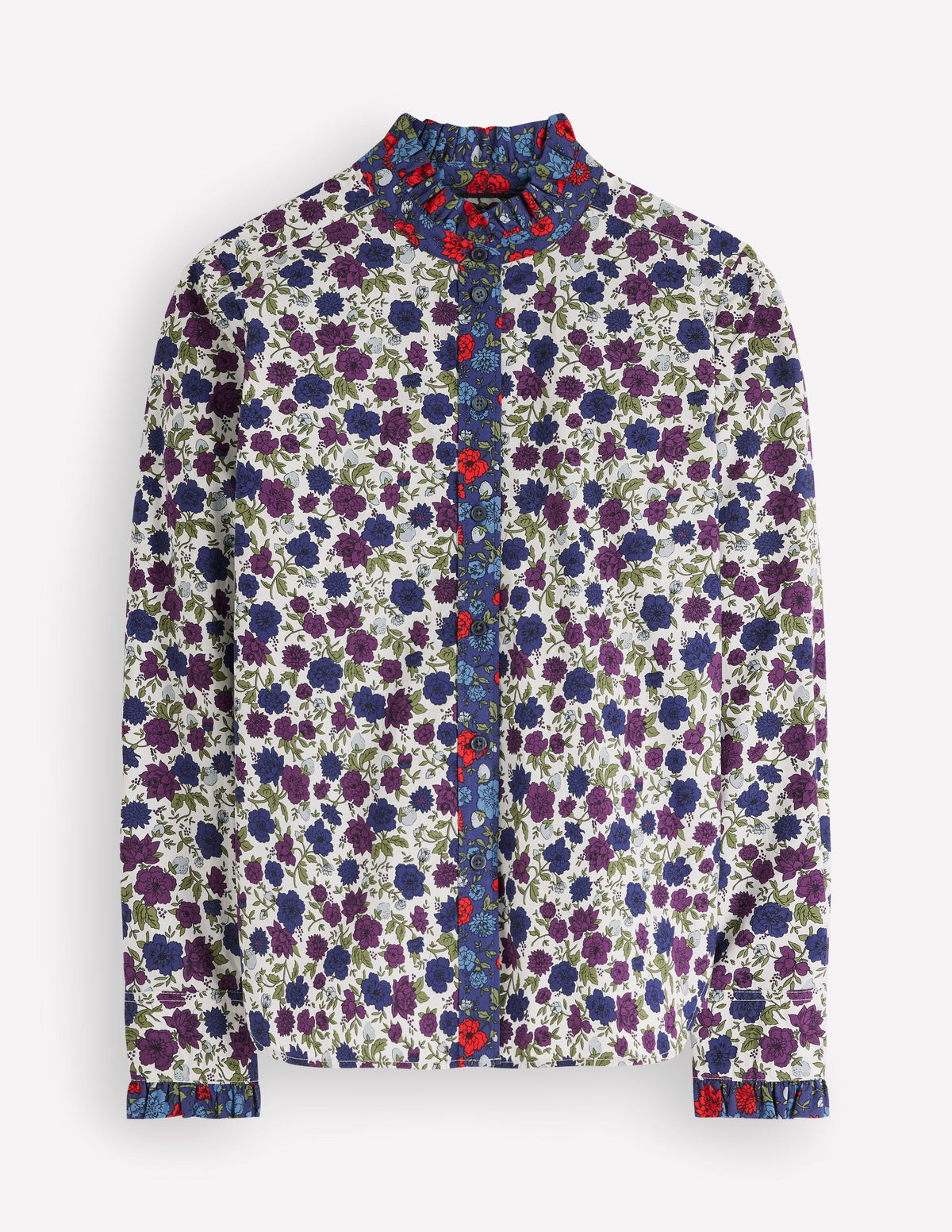 Sienna Frill Cotton Shirt-Soft Cream, Billowing Sprigs-6