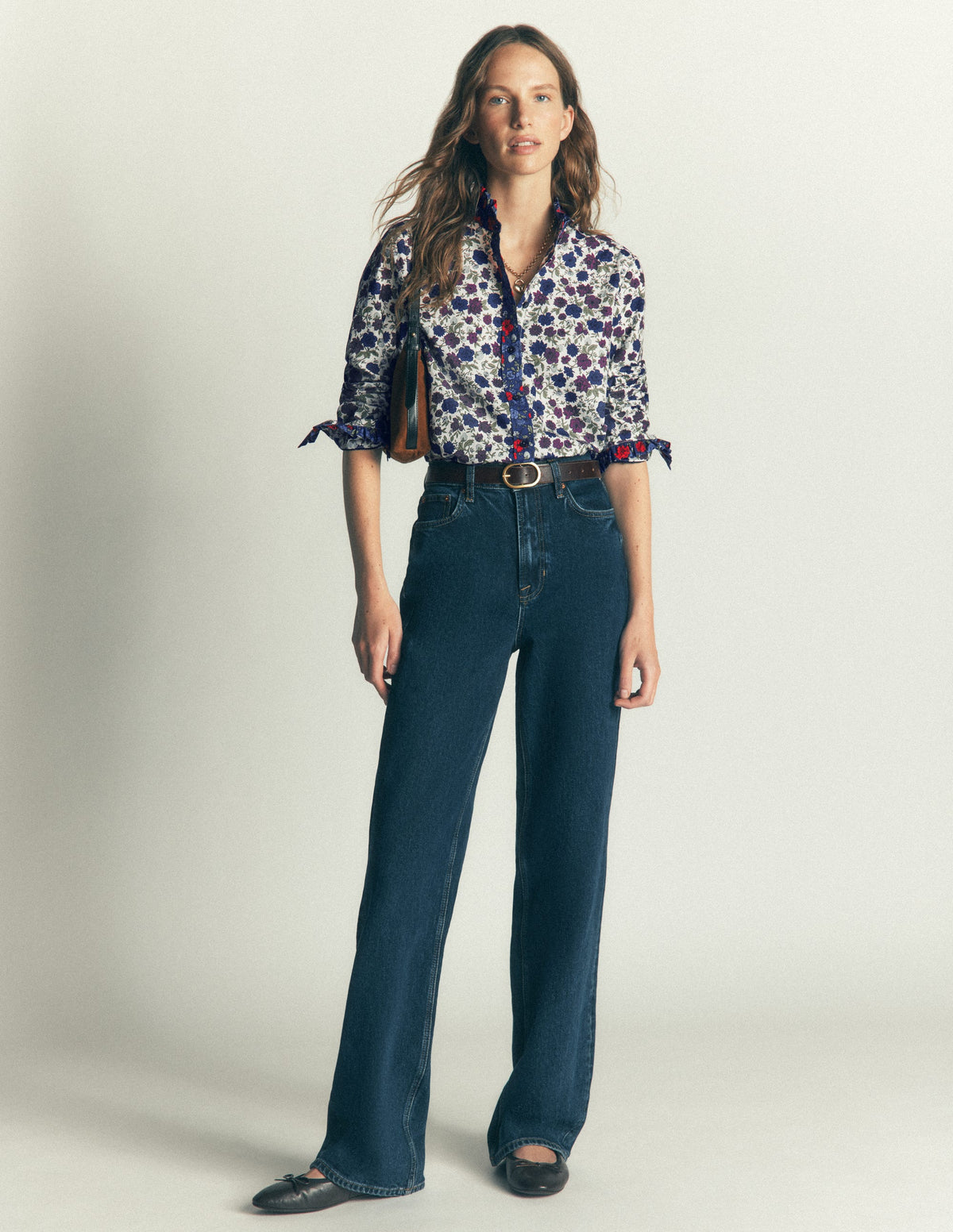 Sienna Frill Cotton Shirt-Soft Cream, Billowing Sprigs-5