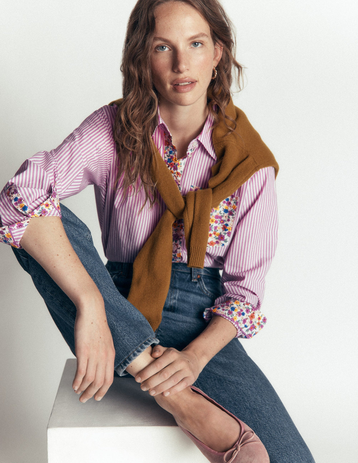 Sienna Relaxed Cotton Shirt-Clover Purple, Hotched Floral - Image 4