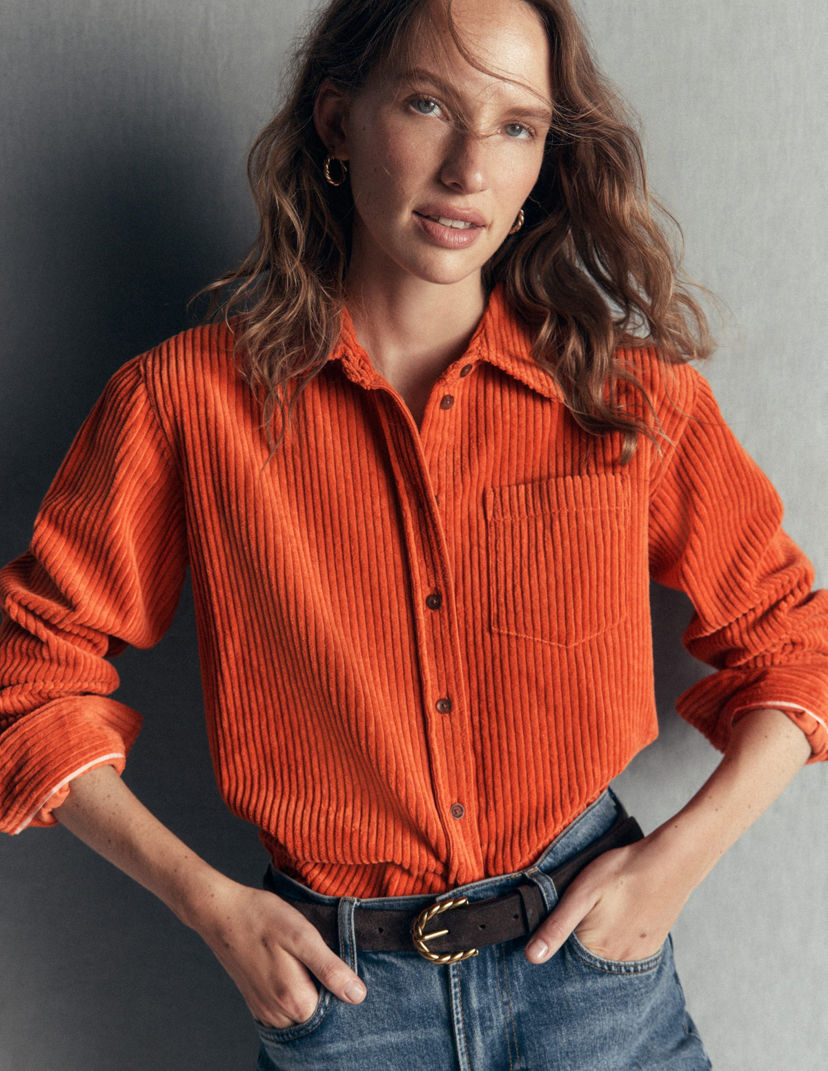 Sienna Relaxed Cord Shirt-Spiced Ginger-2