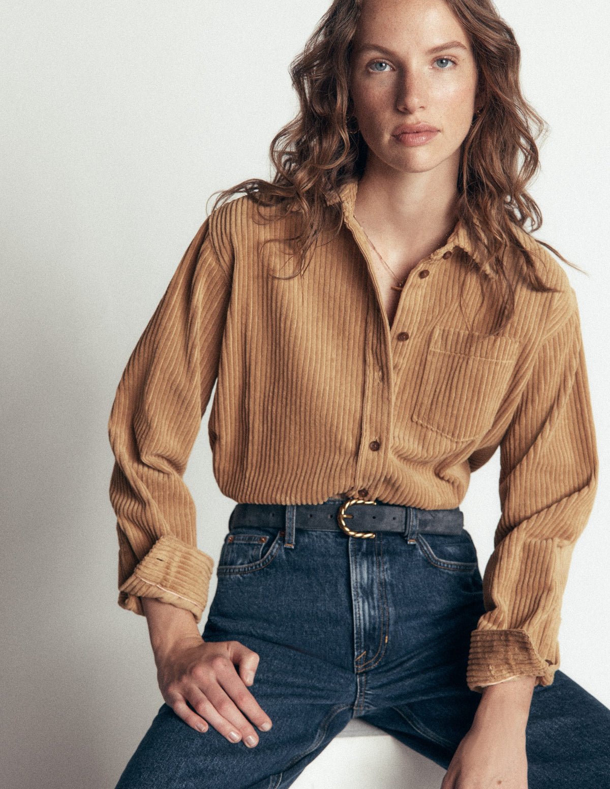 Sienna Relaxed Cord Shirt-Sand - Image 1