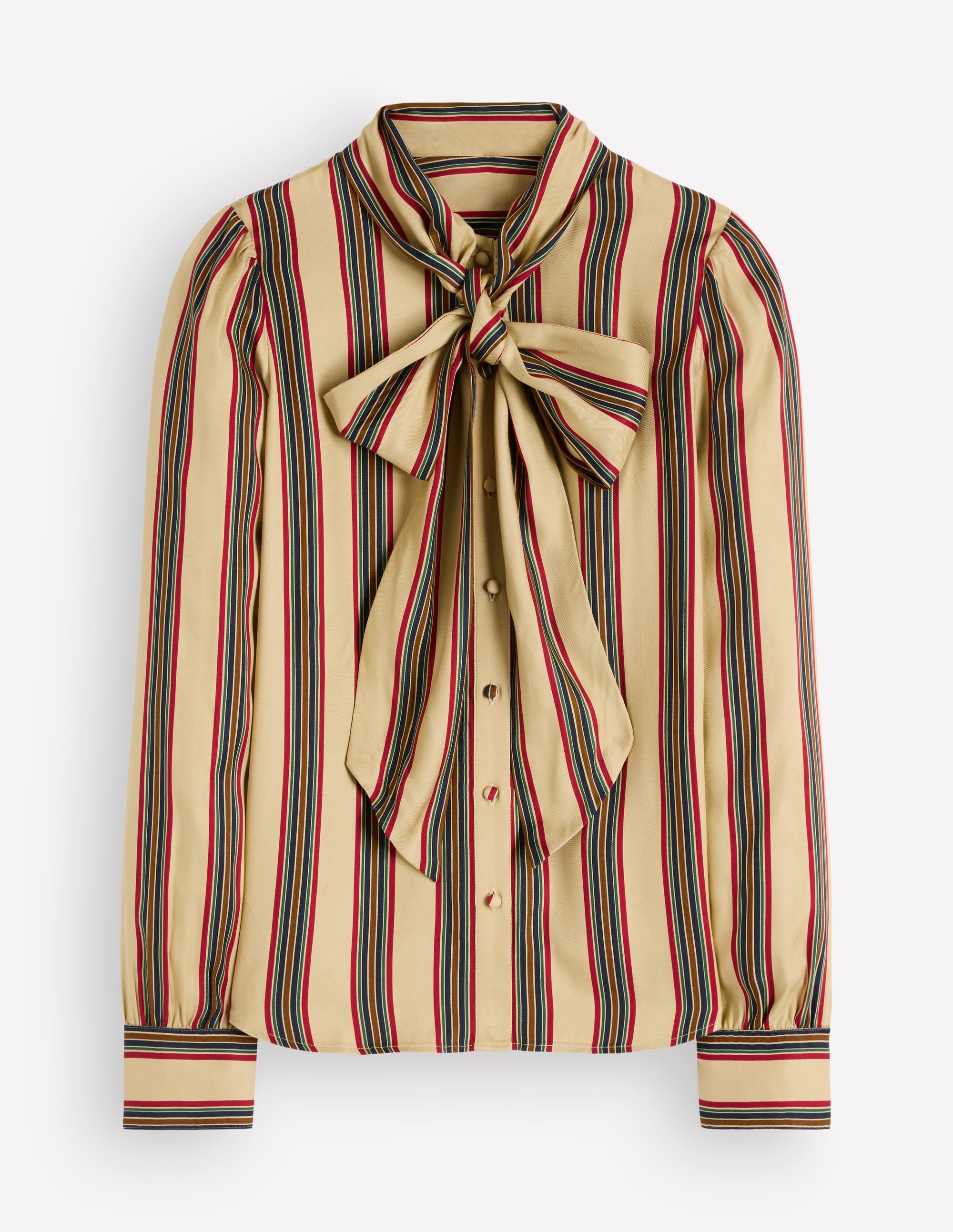 Clara Silk Blend Tie Neck Top-Collegic Stripe - Image 6