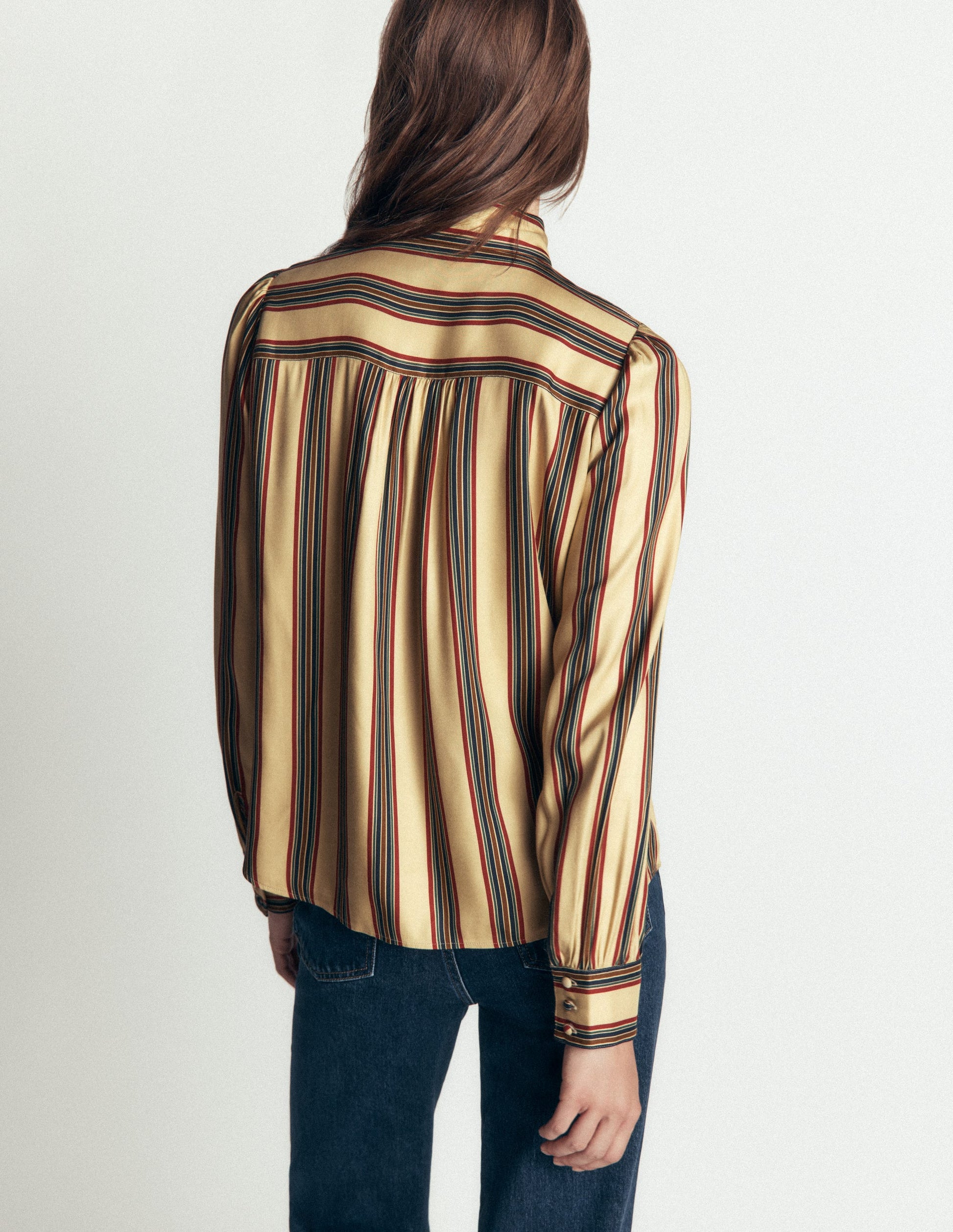 Clara Silk Blend Tie Neck Top-Collegic Stripe-4