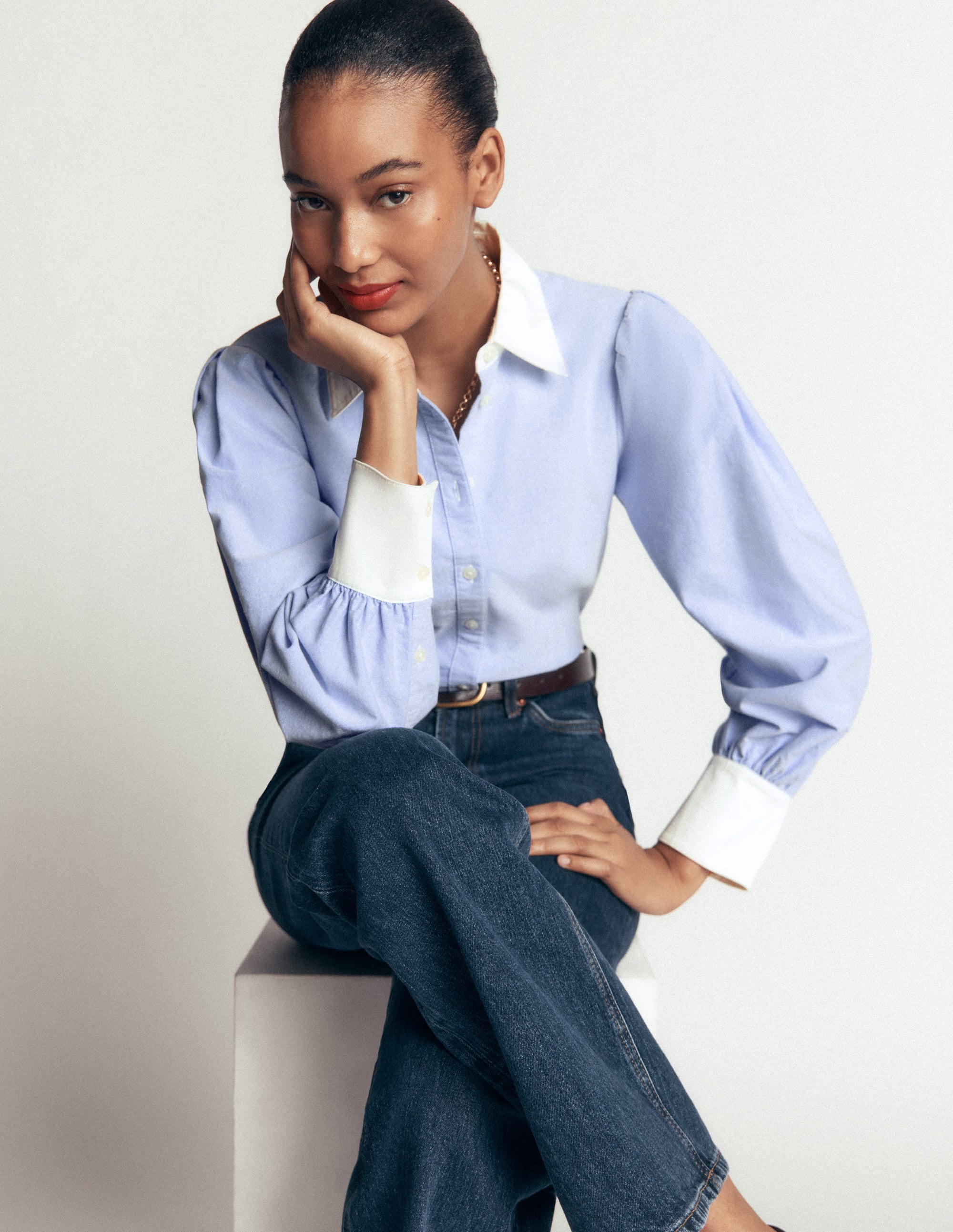 Volume Sleeve Shirt-Blue Oxford - Image 1