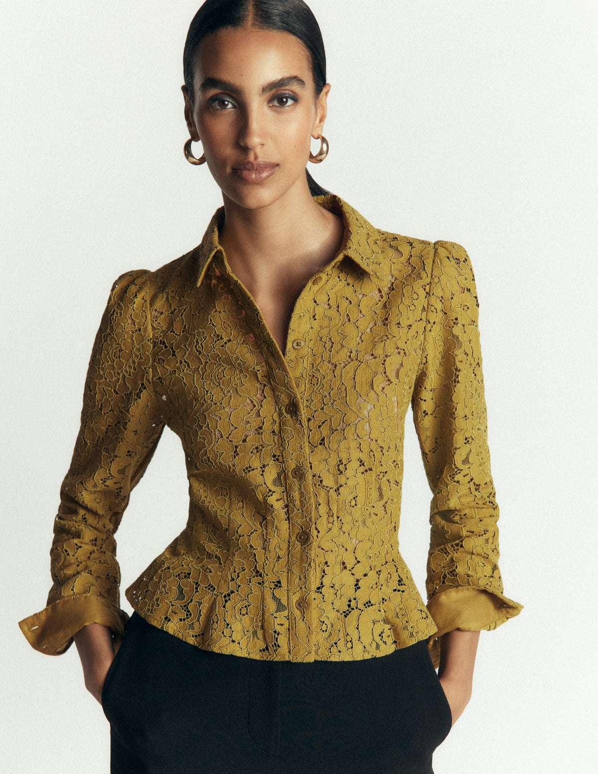 Julia Darted Lace Shirt-Olive - Image 1