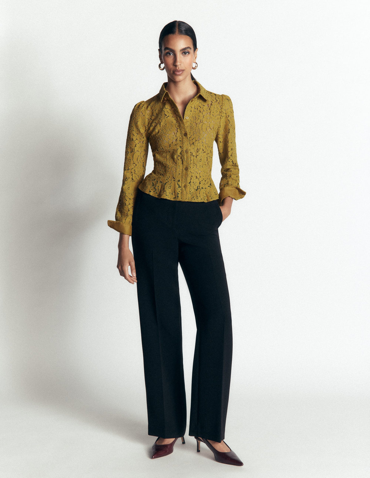 Julia Darted Lace Shirt-Olive-4